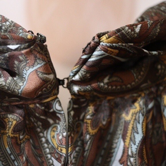 Magaschoni Heritage Paisley Silk Pussycat Bow Top Size 14 Brown Print Elegant - Picture 9 of 16